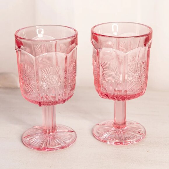 Vintage LE Smith Pink Glass Thistle Goblets (Set of 2) - Picture 4 of 5
